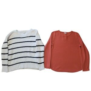 Lot of 2 Staple Sweaters Workshop Croft & Barrow Size L Striped Solid Essentials